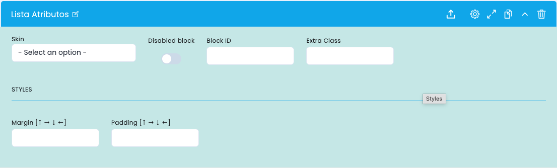 Configurações avançadas do bloco Lista de Atributos
